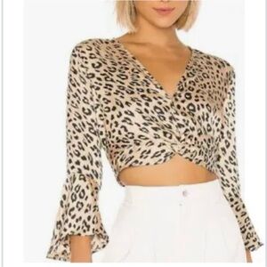 Bardot Beige Leopard Twist-Front Crop Top